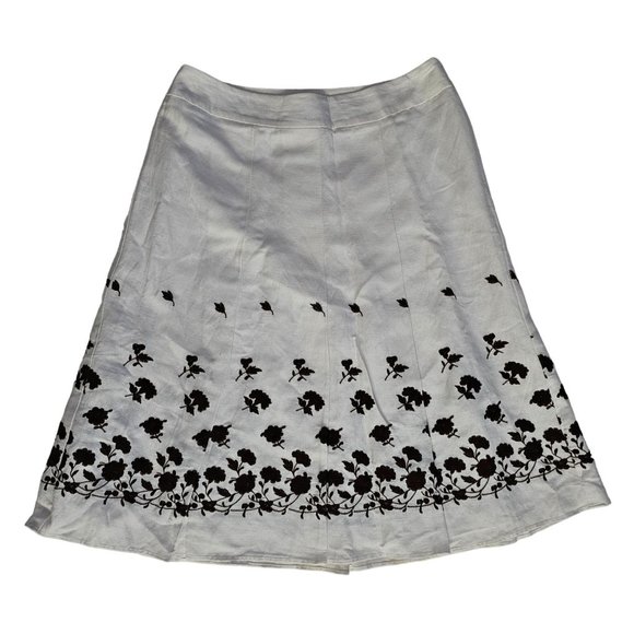 Ann Taylor Women's White/Black Floral Embroidered Pleated A-Line Skirt Size 4 - Picture 2 of 11